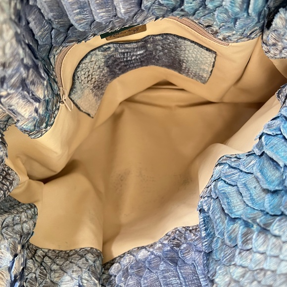 Large RETTA WOLFF Python Handbag Blues and Grays Snakeskin Bag Rare Made in USA - Picture 15 of 16